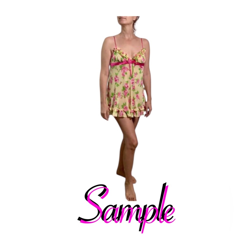 Jenni Moore Vintage Y2K Green & Pink Floral Leopard Babydoll Mini Dress M